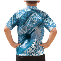 Personalised New Zealand Aotearoa Darts Masters Family Matching Mermaid Dress and Hawaiian Shirt Maori Art Tattoo with Tribal Dart Symbol Blue - Polynesian Pride