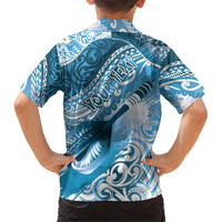 Personalised New Zealand Aotearoa Darts Masters Family Matching Short Sleeve Bodycon Dress and Hawaiian Shirt Maori Art Tattoo with Tribal Dart Symbol Blue - Polynesian Pride
