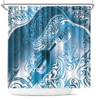 Personalised New Zealand Aotearoa Darts Masters Shower Curtain Maori Art Tattoo with Tribal Dart Symbol Blue - Polynesian Pride