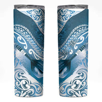 Personalised New Zealand Aotearoa Darts Masters Skinny Tumbler Maori Art Tattoo with Tribal Dart Symbol Blue - Polynesian Pride