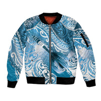 Personalised New Zealand Aotearoa Darts Masters Sleeve Zip Bomber Jacket Maori Art Tattoo with Tribal Dart Symbol Blue - Polynesian Pride