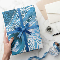 Personalised New Zealand Aotearoa Darts Masters Wrapping Paper Maori Art Tattoo with Tribal Dart Symbol Blue - Polynesian Pride