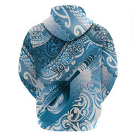 Personalised New Zealand Aotearoa Darts Masters Zip Hoodie Maori Art Tattoo with Tribal Dart Symbol Blue - Polynesian Pride