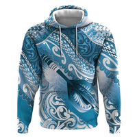 Personalised New Zealand Aotearoa Darts Masters Zip Hoodie Maori Art Tattoo with Tribal Dart Symbol Blue - Polynesian Pride
