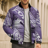 Personalised New Zealand Aotearoa Darts Masters Bomber Puffer Jacket Maori Art Tattoo with Tribal Dart Symbol Purple - Polynesian Pride