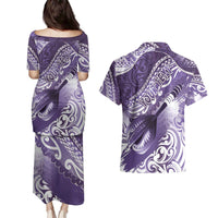 Personalised New Zealand Aotearoa Darts Masters Couples Matching Puletasi and Hawaiian Shirt Maori Art Tattoo with Tribal Dart Symbol Purple - Polynesian Pride