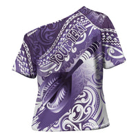 Personalised New Zealand Aotearoa Darts Masters Cross Shoulder Shirt Maori Art Tattoo with Tribal Dart Symbol Purple - Polynesian Pride