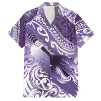 Personalised New Zealand Aotearoa Darts Masters Family Matching Off The Shoulder Long Sleeve Dress and Hawaiian Shirt Maori Art Tattoo with Tribal Dart Symbol Purple - Polynesian Pride