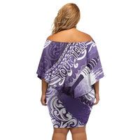 Personalised New Zealand Aotearoa Darts Masters Family Matching Off Shoulder Short Dress and Hawaiian Shirt Maori Art Tattoo with Tribal Dart Symbol Purple - Polynesian Pride