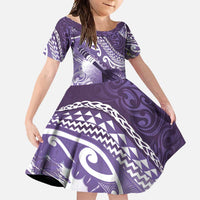Personalised New Zealand Aotearoa Darts Masters Family Matching Tank Maxi Dress and Hawaiian Shirt Maori Art Tattoo with Tribal Dart Symbol Purple - Polynesian Pride