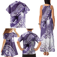 Personalised New Zealand Aotearoa Darts Masters Family Matching Tank Maxi Dress and Hawaiian Shirt Maori Art Tattoo with Tribal Dart Symbol Purple - Polynesian Pride