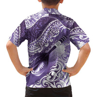 Personalised New Zealand Aotearoa Darts Masters Kid Hawaiian Shirt Maori Art Tattoo with Tribal Dart Symbol Purple - Polynesian Pride