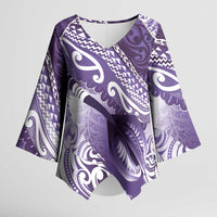 Personalised New Zealand Aotearoa Darts Masters Kimono Sleeve Blouse Maori Art Tattoo with Tribal Dart Symbol Purple - Polynesian Pride