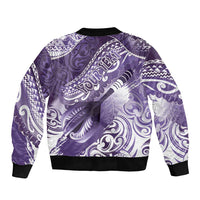 Personalised New Zealand Aotearoa Darts Masters Sleeve Zip Bomber Jacket Maori Art Tattoo with Tribal Dart Symbol Purple - Polynesian Pride
