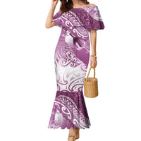 Personalised New Zealand Aotearoa Darts Masters Family Matching Mermaid Dress and Hawaiian Shirt Maori Art Tattoo with Tribal Dart Symbol Pink - Polynesian Pride