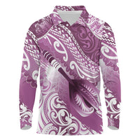 Personalised New Zealand Aotearoa Darts Masters Long Sleeve Polo Shirt Maori Art Tattoo with Tribal Dart Symbol Pink - Polynesian Pride