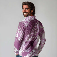 Personalised New Zealand Aotearoa Darts Masters Long Sleeve Polo Shirt Maori Art Tattoo with Tribal Dart Symbol Pink - Polynesian Pride