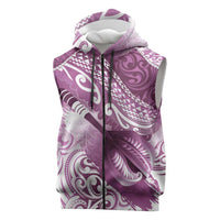 Personalised New Zealand Aotearoa Darts Masters Sleeveless Zip Hoodie Maori Art Tattoo with Tribal Dart Symbol Pink - Polynesian Pride