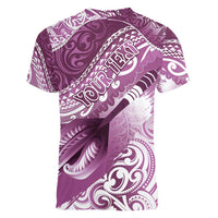 Personalised New Zealand Aotearoa Darts Masters Women V-Neck T-Shirt Maori Art Tattoo with Tribal Dart Symbol Pink - Polynesian Pride