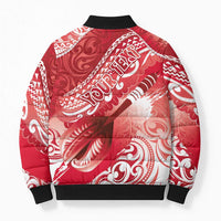 Personalised New Zealand Aotearoa Darts Masters Bomber Puffer Jacket Maori Art Tattoo with Tribal Dart Symbol Red - Polynesian Pride