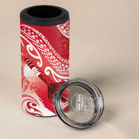 Personalised New Zealand Aotearoa Darts Masters 4 in 1 Can Cooler Tumbler Maori Art Tattoo with Tribal Dart Symbol Red - Polynesian Pride