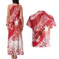 Personalised New Zealand Aotearoa Darts Masters Couples Matching Tank Maxi Dress and Hawaiian Shirt Maori Art Tattoo with Tribal Dart Symbol Red - Polynesian Pride
