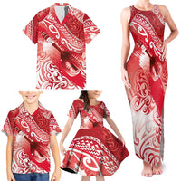 Personalised New Zealand Aotearoa Darts Masters Family Matching Tank Maxi Dress and Hawaiian Shirt Maori Art Tattoo with Tribal Dart Symbol Red - Polynesian Pride