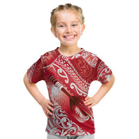 Personalised New Zealand Aotearoa Darts Masters Kid T Shirt Maori Art Tattoo with Tribal Dart Symbol Red - Polynesian Pride