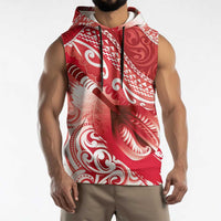 Personalised New Zealand Aotearoa Darts Masters Sleeveless Hoodie Maori Art Tattoo with Tribal Dart Symbol Red - Polynesian Pride