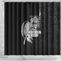 New Zealand World Cup 2023 Shower Curtain Aotearoa Champion Rugby with Silver Fern Maori Ethnic Pattern LT03 - Polynesian Pride