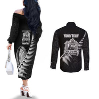 Custom New Zealand World Cup 2023 Couples Matching Off The Shoulder Long Sleeve Dress and Long Sleeve Button Shirt Aotearoa Champion Rugby with Silver Fern Maori Ethnic Pattern LT03 - Polynesian Pride