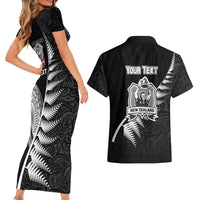 Custom New Zealand World Cup 2023 Couples Matching Short Sleeve Bodycon Dress and Hawaiian Shirt Aotearoa Champion Rugby with Silver Fern Maori Ethnic Pattern LT03 - Polynesian Pride