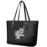 Custom New Zealand World Cup 2023 Leather Tote Bag Aotearoa Champion Rugby with Silver Fern Maori Ethnic Pattern LT03 - Polynesian Pride