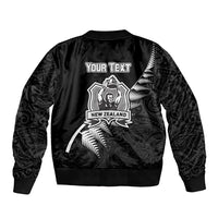 Custom New Zealand World Cup 2023 Sleeve Zip Bomber Jacket Aotearoa Champion Rugby with Silver Fern Maori Ethnic Pattern LT03 - Polynesian Pride