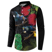 New Zealand Tui Button Sweatshirt Guardians of the Hei Tiki - Maori Art and Plants