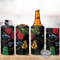 New Zealand Tui 4 in 1 Can Cooler Tumbler Guardians of the Hei Tiki - Maori Art and Plants
