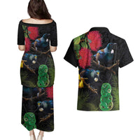 New Zealand Tui Couples Matching Puletasi and Hawaiian Shirt Guardians of the Hei Tiki - Maori Art and Plants