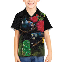 New Zealand Tui Family Matching Off Shoulder Short Dress and Hawaiian Shirt Guardians of the Hei Tiki - Maori Art and Plants