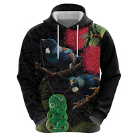 New Zealand Tui Hoodie Guardians of the Hei Tiki - Maori Art and Plants