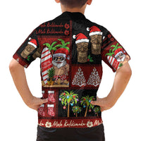 Hawaiian Christmas Family Matching Puletasi and Hawaiian Shirt - Mele Kalikimaka Island Holiday Vibes - Black Red