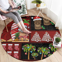 Hawaiian Christmas Round Carpet - Mele Kalikimaka Island Holiday Vibes - Black Red LT03 - Polynesian Pride