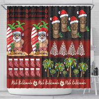 Hawaiian Christmas Shower Curtain - Mele Kalikimaka Island Holiday Vibes - Black Red