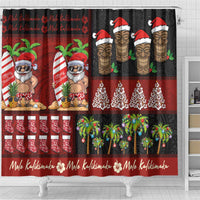 Hawaiian Christmas Shower Curtain - Mele Kalikimaka Island Holiday Vibes - Black Red