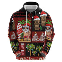 Hawaiian Christmas Zip Hoodie - Mele Kalikimaka Island Holiday Vibes - Black Red