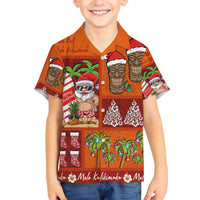 Hawaiian Christmas Family Matching Off The Shoulder Long Sleeve Dress and Hawaiian Shirt - Mele Kalikimaka Island Holiday Vibes - Red Orange