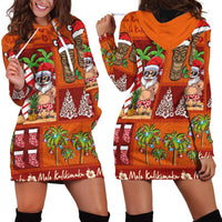 Hawaiian Christmas Hoodie Dress - Mele Kalikimaka Island Holiday Vibes - Red Orange