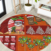 Hawaiian Christmas Round Carpet - Mele Kalikimaka Island Holiday Vibes - Red Orange LT03 Red - Orange - Polynesian Pride