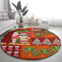 Hawaiian Christmas Round Carpet - Mele Kalikimaka Island Holiday Vibes - Red Orange LT03 - Polynesian Pride