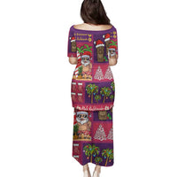 Hawaiian Christmas Family Matching Puletasi and Hawaiian Shirt - Mele Kalikimaka Island Holiday Vibes - Pink Purple