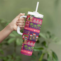 Hawaiian Christmas Tumbler With Handle - Mele Kalikimaka Island Holiday Vibes - Pink Purple